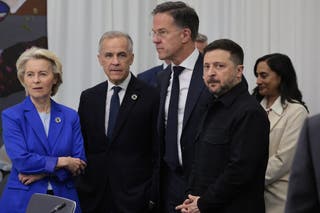European Commission President Ursula von der Leyen, Canada's Prime Minister Mark Carney, NATO Secretary General Mark Rutte, Ukraine's President Volodymyr Zelensky and Canada's Foreign Minister Anita Anand attend the 8th European Political Community (EPC) summit in Yerevan